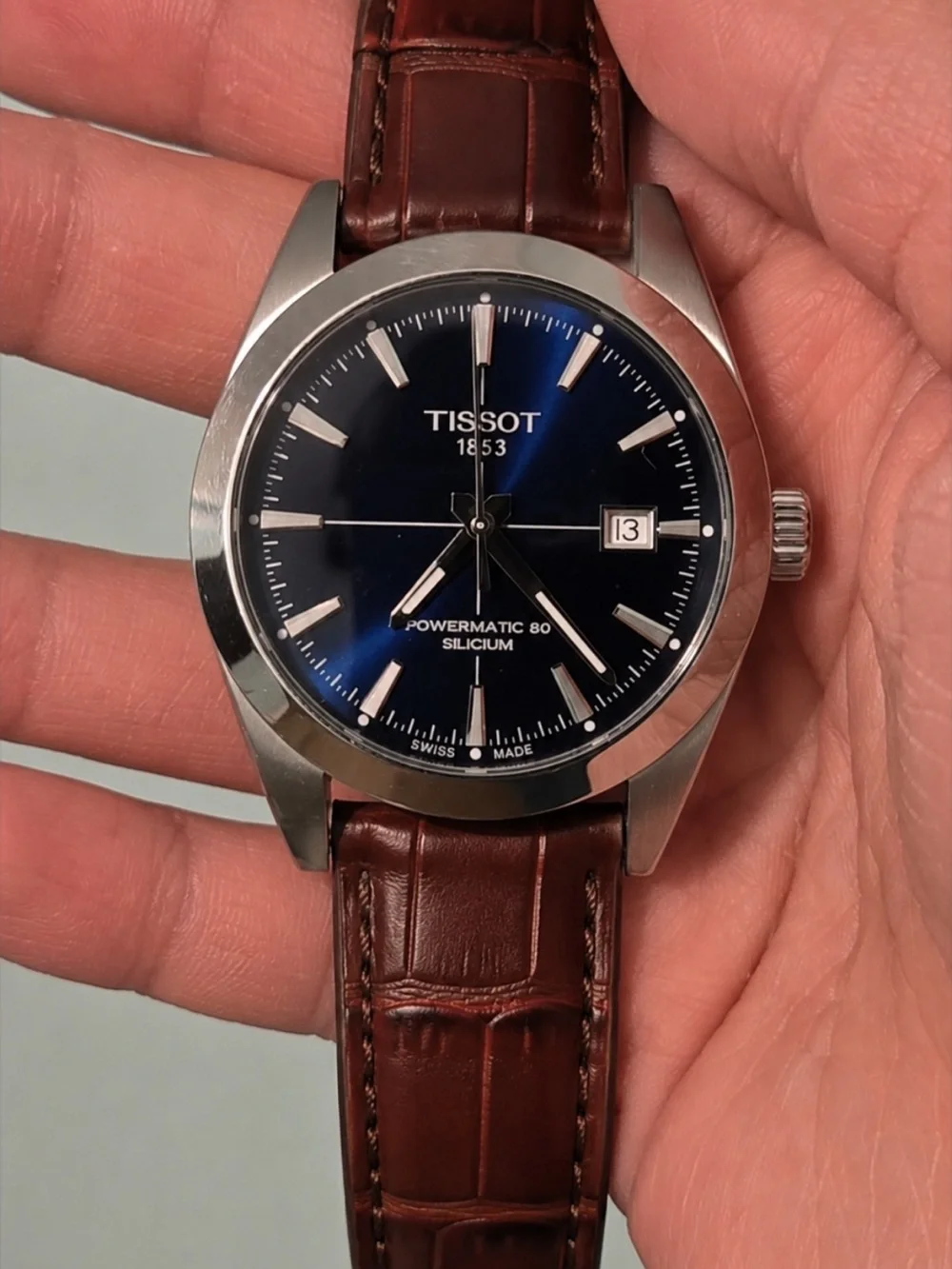 Tissot Men's Navy Blue Dial Silver Case Black Leather Strap Watch